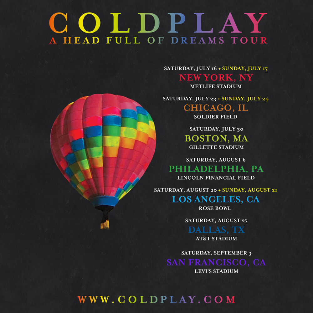 Coldplay Extra shows announced for NYC, Chicago and LA