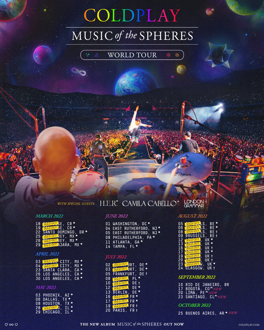 coldplay tour full schedule